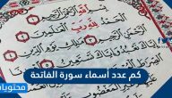 كم عدد أسماء سورة الفاتحة
