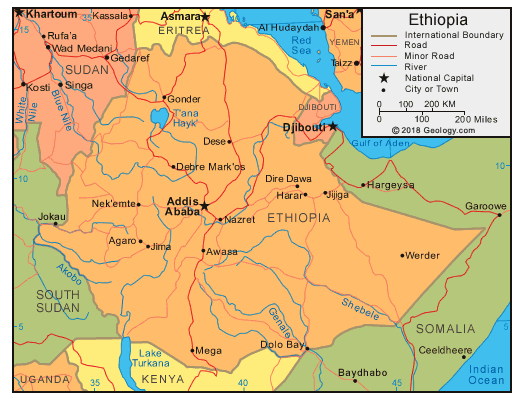 خريطة اثيوبيا