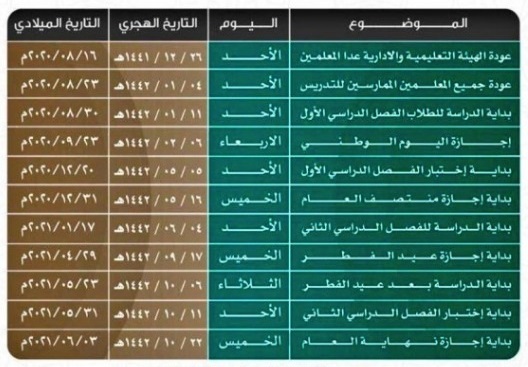 التقويم الدراسي 1442 وزارة التعليم السعودية
