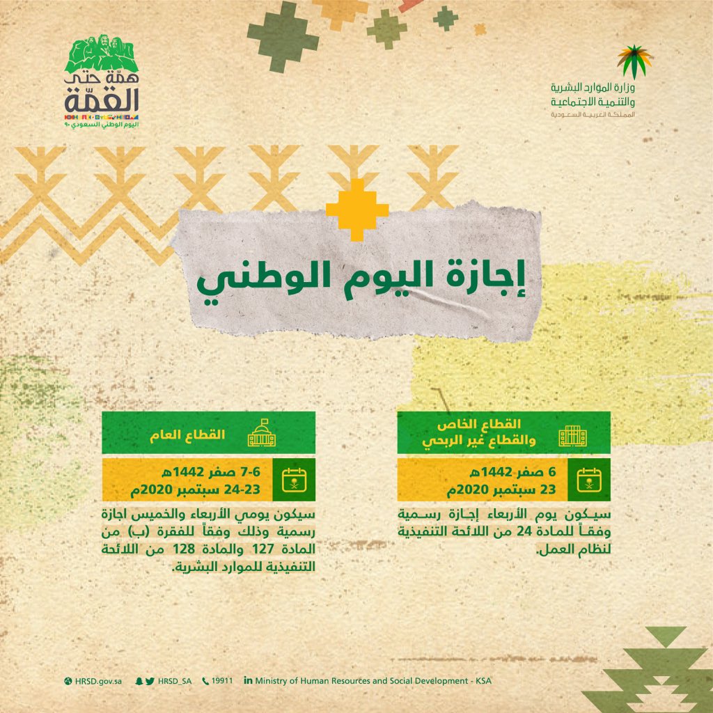 موعد إجازة اليوم الوطني 1442
