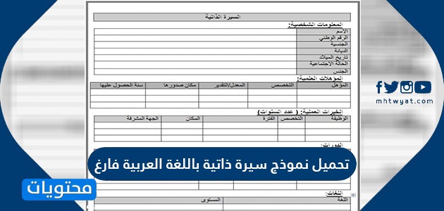 تحميل نموذج سيرة ذاتية باللغة العربية فارغ جاهز للتحميل والتعديل word