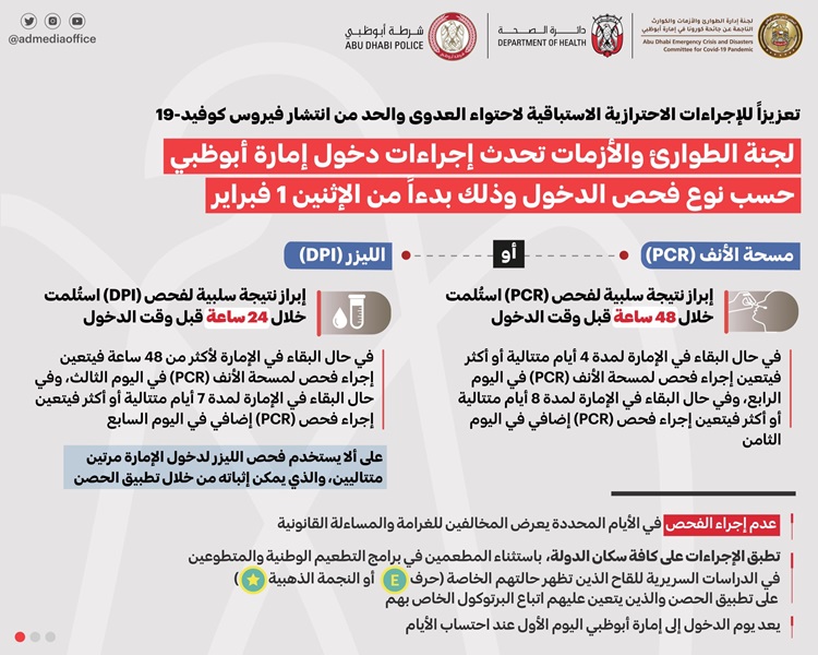 الإجراءات المحدثة لدخول إمارة أبو ظبي