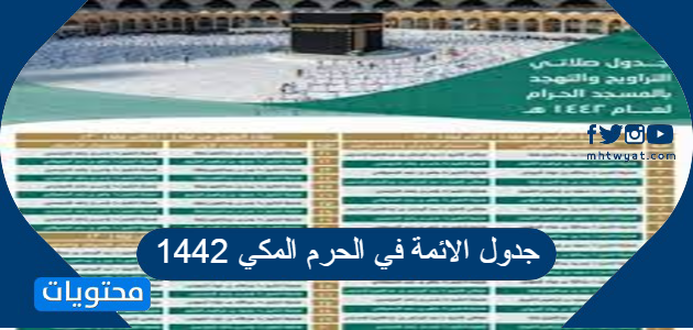 جدول أئمة المسجد الحرام 1442 محتويات موقع