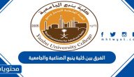 الفرق بين كلية ينبع الصناعية والجامعية وشروط الالتحاق بكل منهما