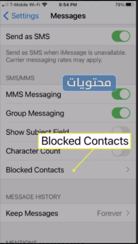 حظر الرسائل النصية للايفون من الاعدادات