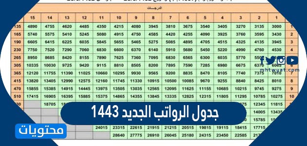 جدول الرواتب الجديد 1443 في السعودية موقع محتويات