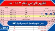 متى ينتهي الفصل الدراسي الاول 1443