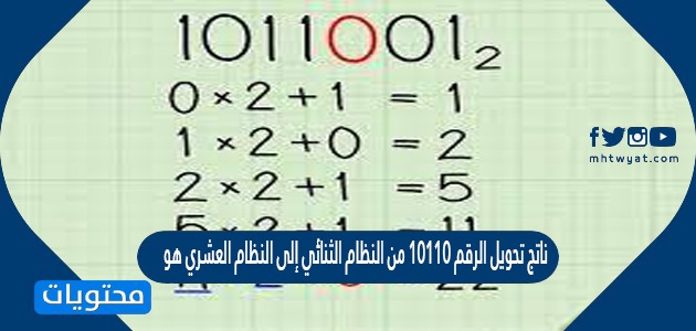 ناتج تحويل الرقم 10110 من النظام الثنائي إلى النظام العشري هو