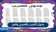 جدول الضرب بالعربي واضح كامل