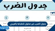جدول الضرب غير محلول للطباعة بالعربي