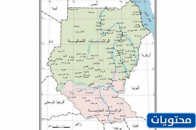 خريطة مدن السودان