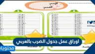 اوراق عمل جدول الضرب بالعربي