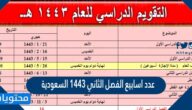 عدد اسابيع الفصل الثاني 1443 السعودية