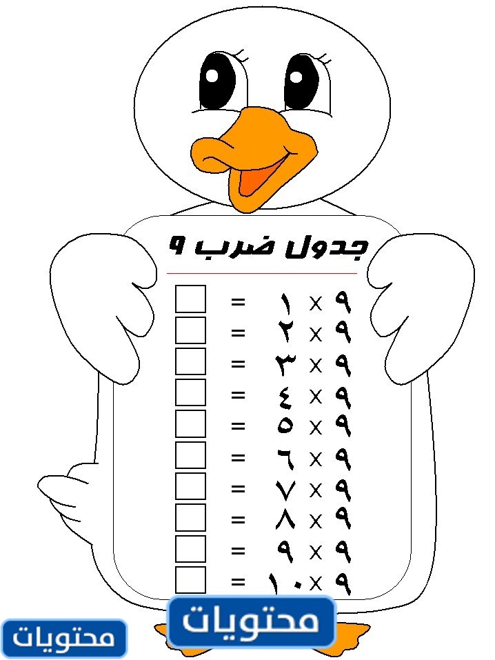 جدول ضرب 9 بالعربي - موقع محتويات