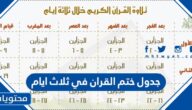جدول ختم القران في ثلاث ايام