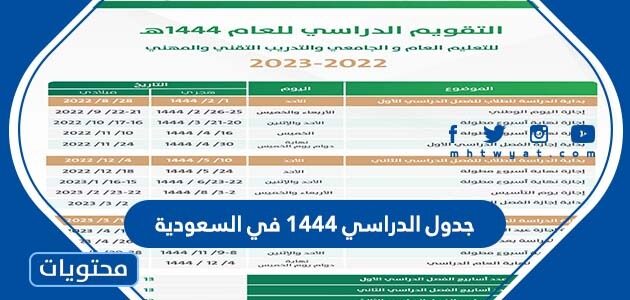 جدول الدراسي 1444 في السعودية بعد التعديل