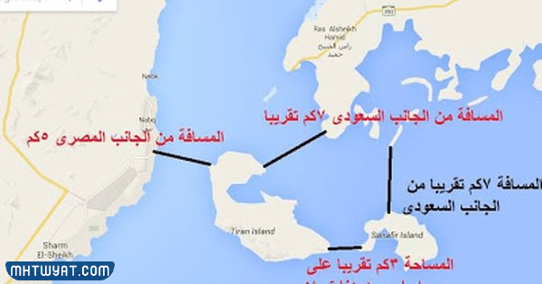 جزيرة تيران وصنافير على الخريطة
