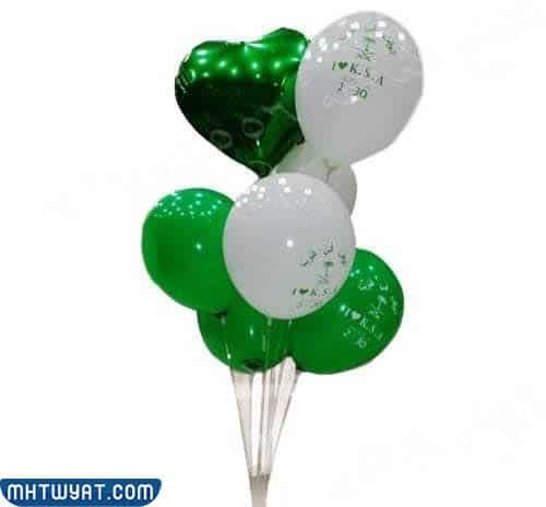 بالونات اليوم الوطني السعودي 92 ابيض واخضر