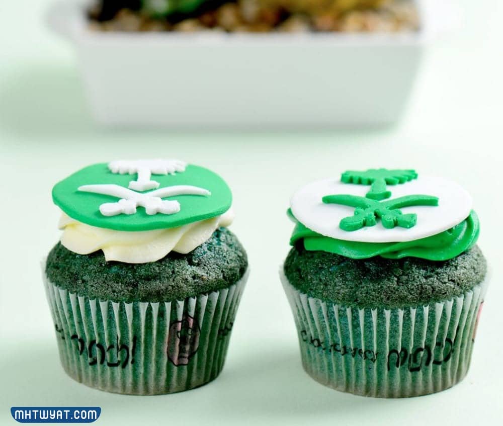 كب كيك اليوم الوطني السعودي 92 ابيض واخضر