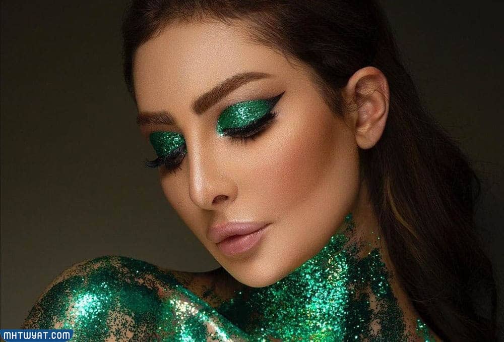 مكياج اليوم الوطني السعودي 92 اخضر لامع