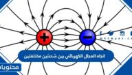 اتجاه المجال الكهربائي بين شحنتين مختلفتين تكون خارجة من الشحنة الموجبة وداخلة إلى الشحنة السالبة