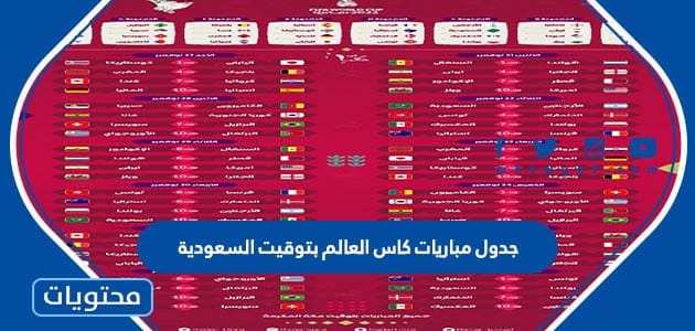 جدول مباريات كاس العالم بتوقيت السعودية 2022