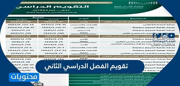 تقويم الفصل الدراسي الثاني