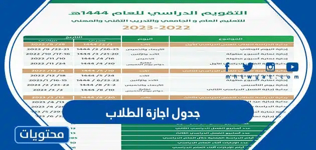 تفاصيل جدول اجازة الطلاب 1446 بعد التعديل