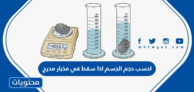 احسب حجم الجسم اذا سقط في مخبار مدرج