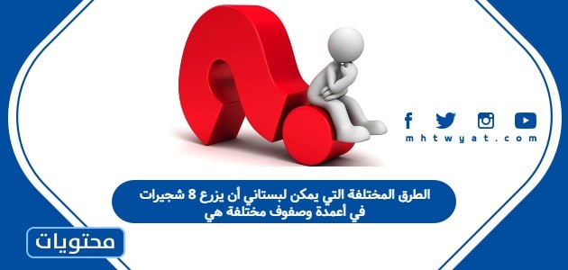 الطرق المختلفة التي يمكن لبستاني أن يزرع 8 شجيرات في أعمدة وصفوف مختلفة هي