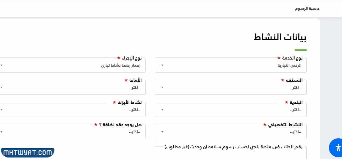 حاسبة رسوم رخصة بلدية في السعودية